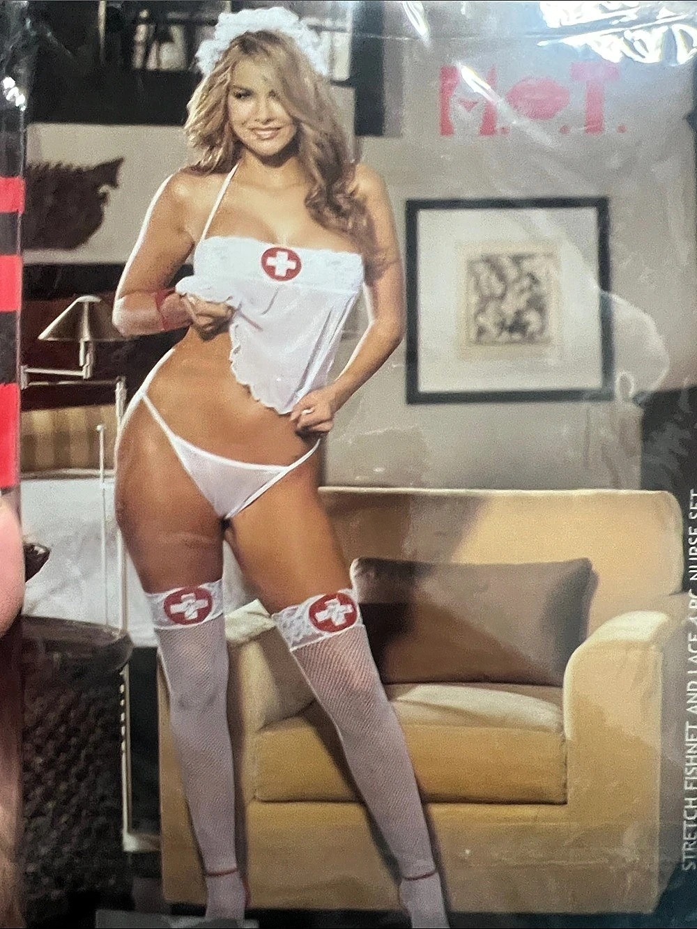 Shirley of Hollywood Stretch Fishnet and Lace 4 PC Nurse Set White NWT